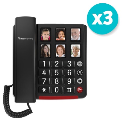 Amplicomms BigTel 40 Plus Big Button Black Amplified Corded Telephone with Photo Buttons (Pack of 3)