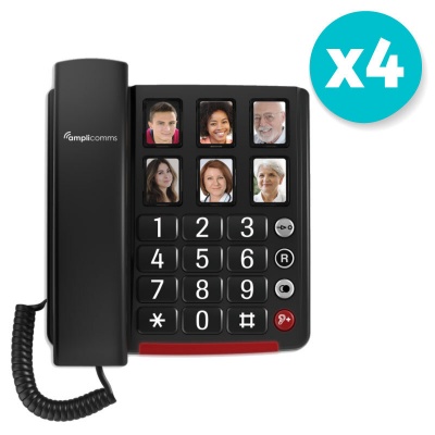 Amplicomms BigTel 40 Plus Big Button Black Amplified Corded Telephone with Photo Buttons (Pack of 4)