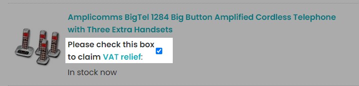 VAT Relief Button on Checkout