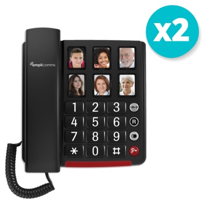 Amplicomms BigTel 40 Plus Big Button Black Amplified Corded Telephone with Photo Buttons (2 Pack)