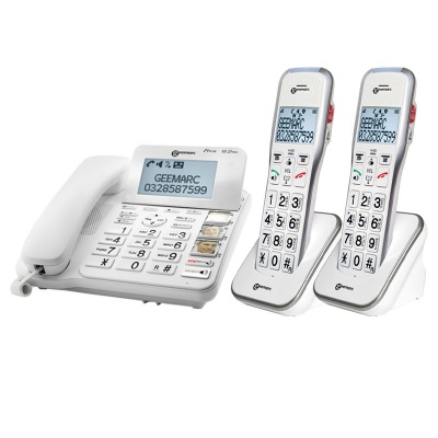 Geemarc CL595 Big Button Corded Amplified Photophone with Answering Machine and Two Extra Cordless Handsets