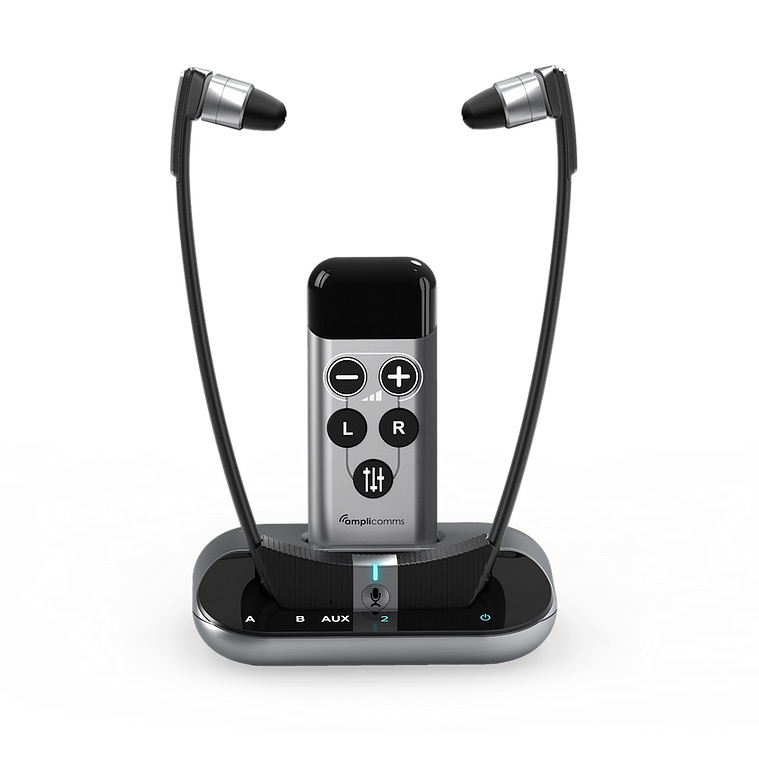 Amplicomms TV Listener TV2500 Wireless Radio Headset with Amplifier Integrated Microphone up to 120 dB by Amplicomms
