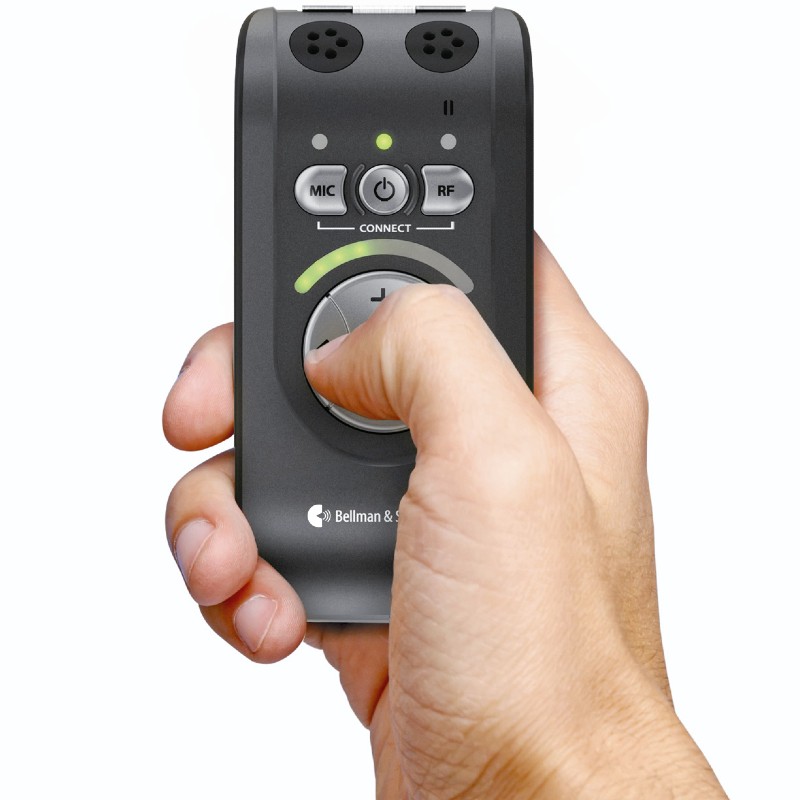 The Domino Pro Amplifer System Being Held in Hand Receiver Not Transmitter