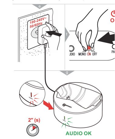 Adaptor plugged into wall and into charging base