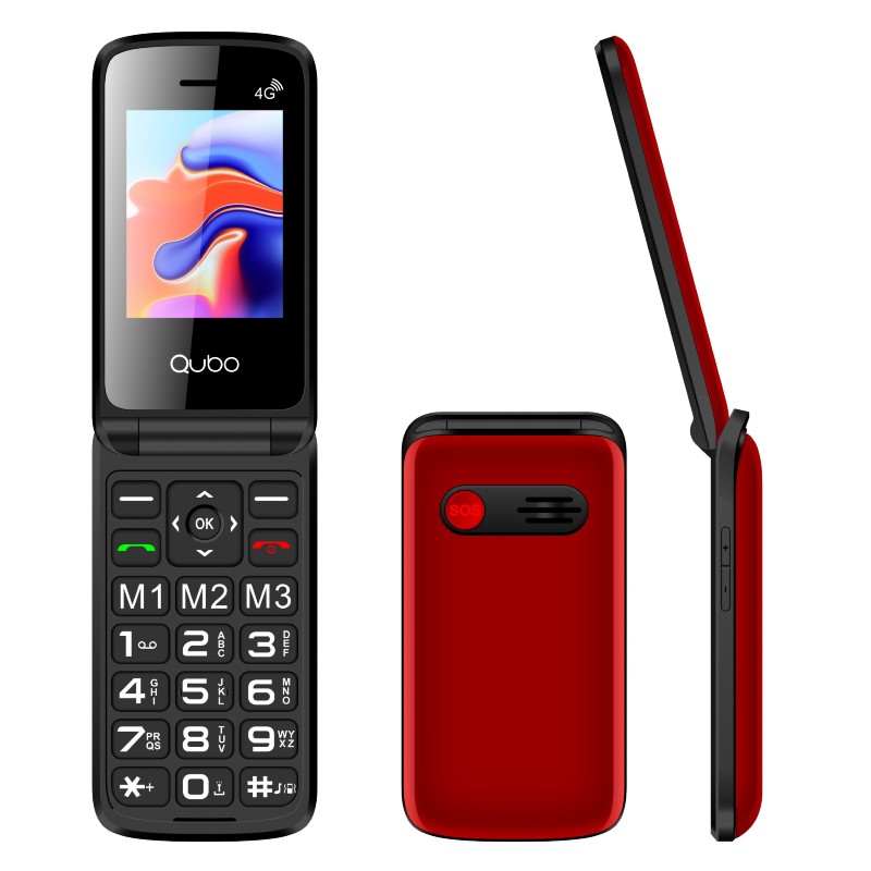 Easyphones Qubo Flip Phone (Red) - AmplifiedTelephones.co.uk