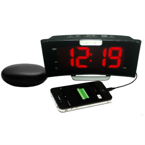 Loud Alarm Clock with Vibrating Shaker Pad Geemarc Telecom Geemarc Wake n Shake Curve Extra Bright Flashing Light and USB Charger-UK Version 