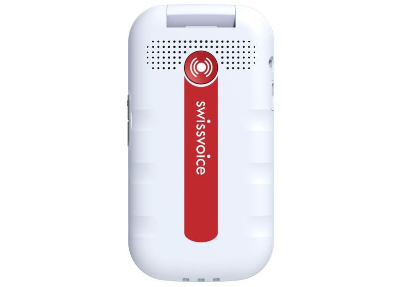 SOS Button on the Swissvoice D28 Amplified Dual-Display Clamshell Mobile Phone SOS Button on the Swissvoice D28 Amplified Dual-Display Clamshell Mobile Phone