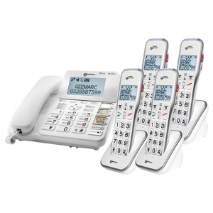 Geemarc CL595 Big Button Corded Amplified Photophone with Answering Machine and Four Extra Cordless Handsets