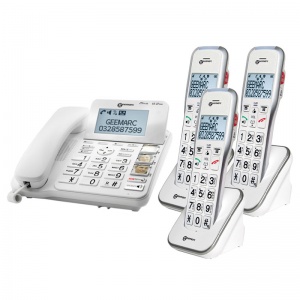 Geemarc CL595 Big Button Corded Photophone with Answering Machine and Three Extra Cordless Handsets