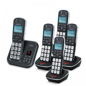 Emporia GD61AB Cordless Phone and Answering Machine with Four Extra Handsets